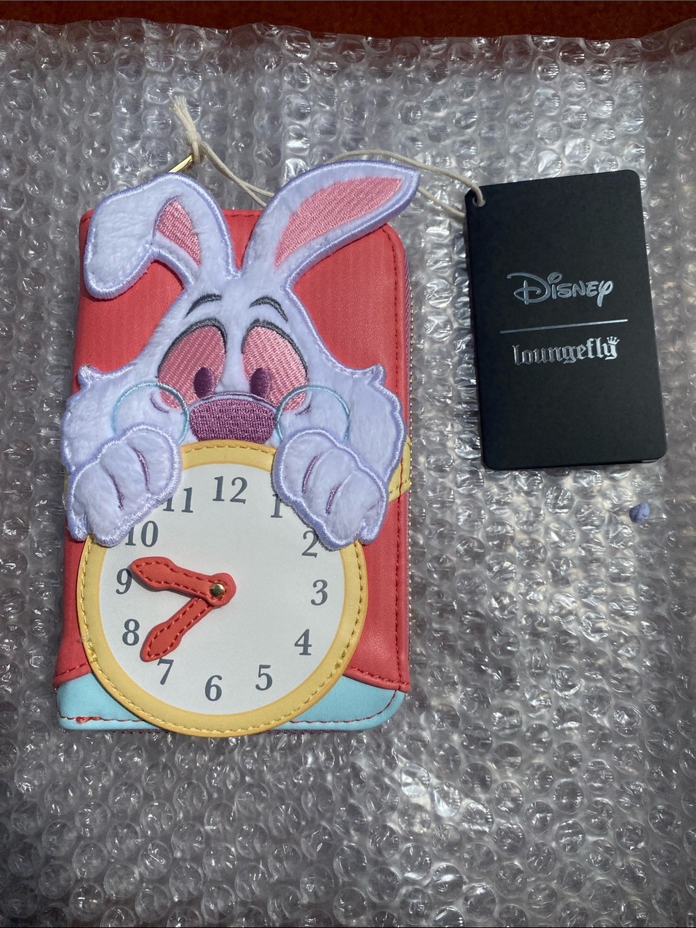 Disney Loungefly Alice in Wonderland White Rabbit Clock Wallet - Pink & White